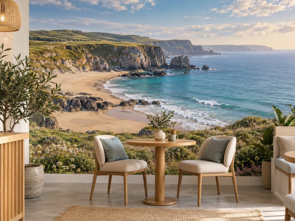 Coastal landscape mural concept with a sea view