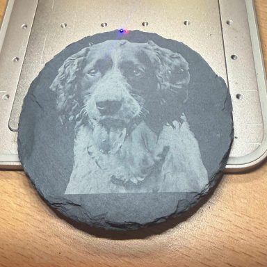 Pet portrait on slate Detailed pet portrait engraved onto a round slate keepsake